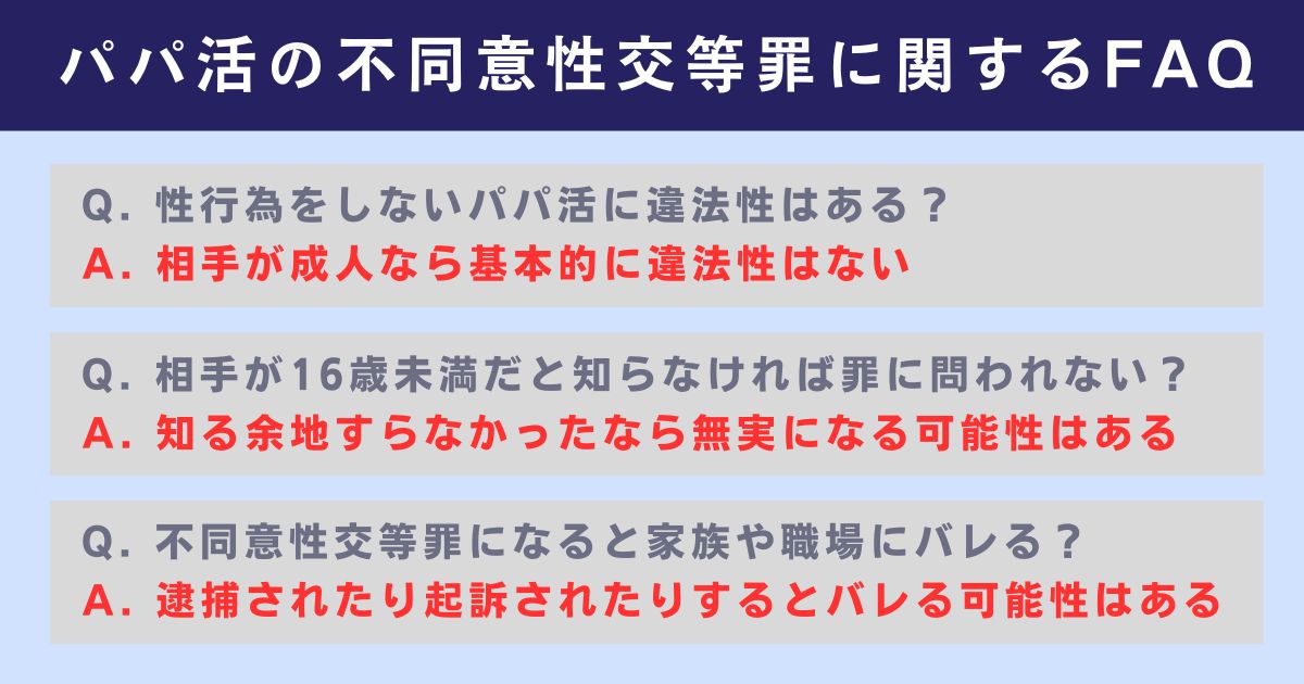 パパ活での不同意性交等罪に関するよくある質問