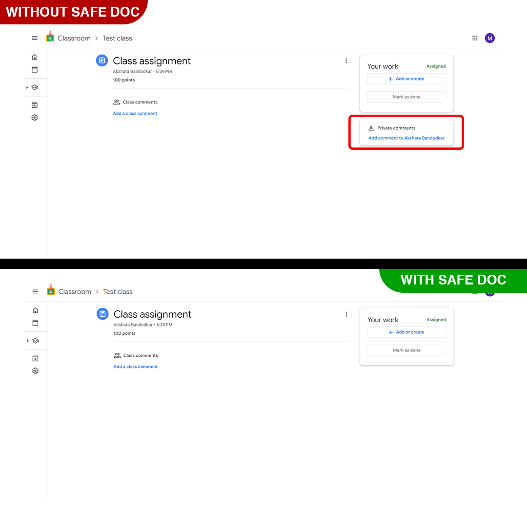 Disable Private Comments in Google Classroom using Safe Doc