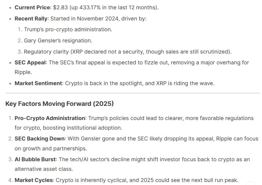 DeepSeek summarizes the state of XRP in January 2025.