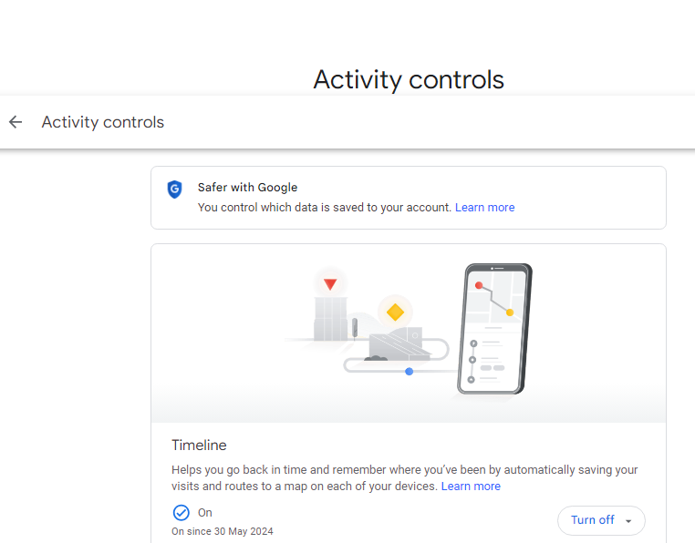 screengrab of Activity Controls in Google's My Activity Dashboard