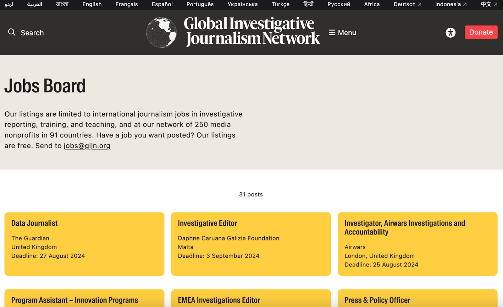 gijn.org - journalism jobs top sites