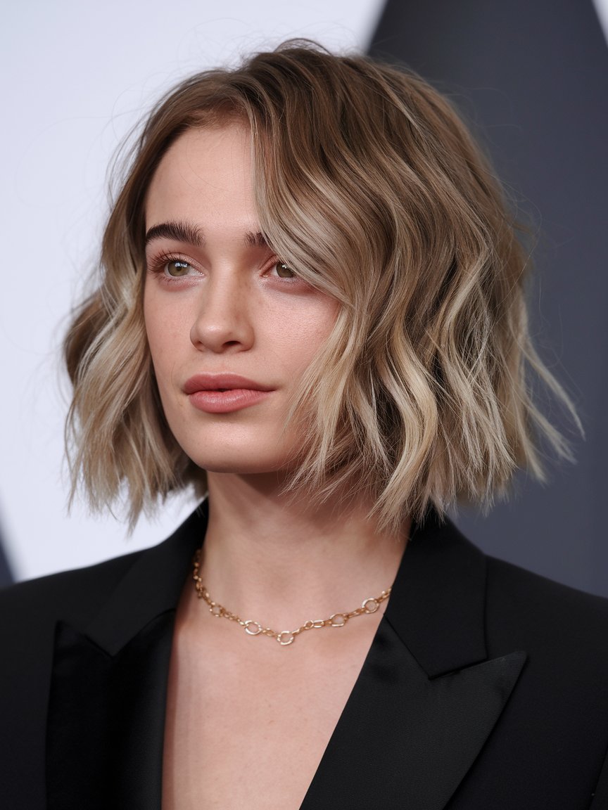 49. Short Wavy Bob with Subtle Highlights