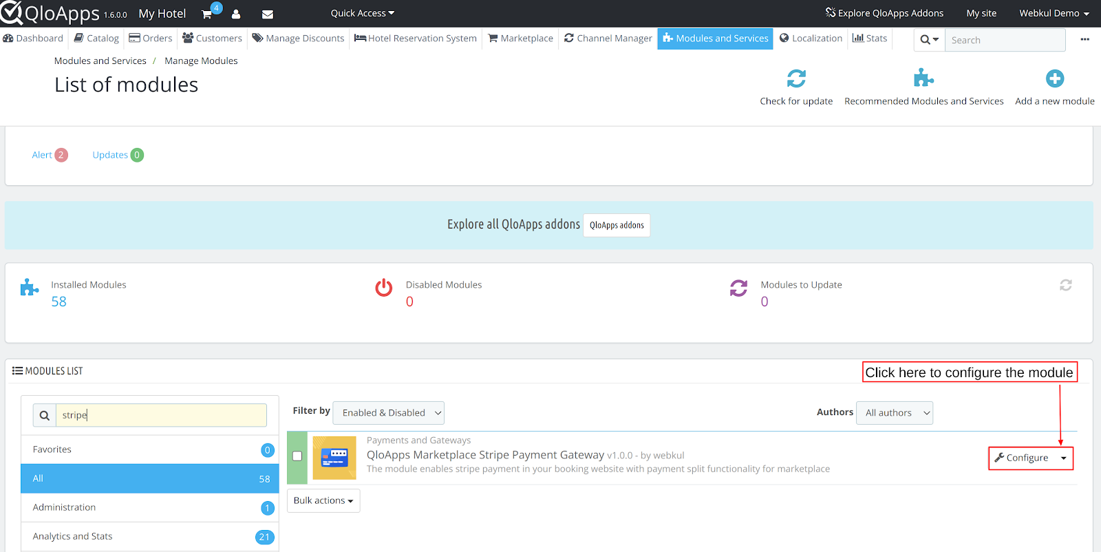 Configure the QloApps Marketplace Stripe Payment Gateway Module