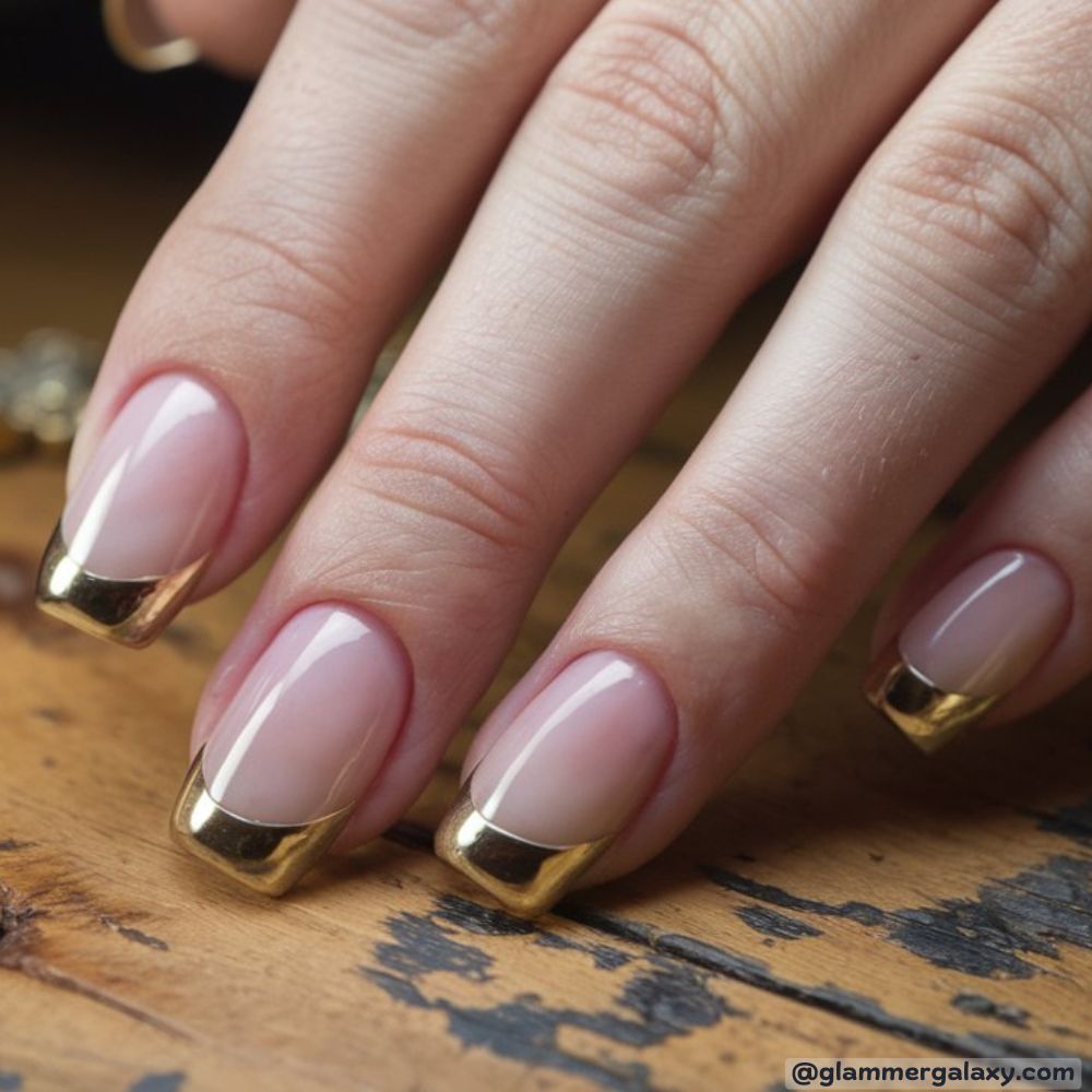 French Tip Christmas Nails having Gold-Tipped Holiday Nails
