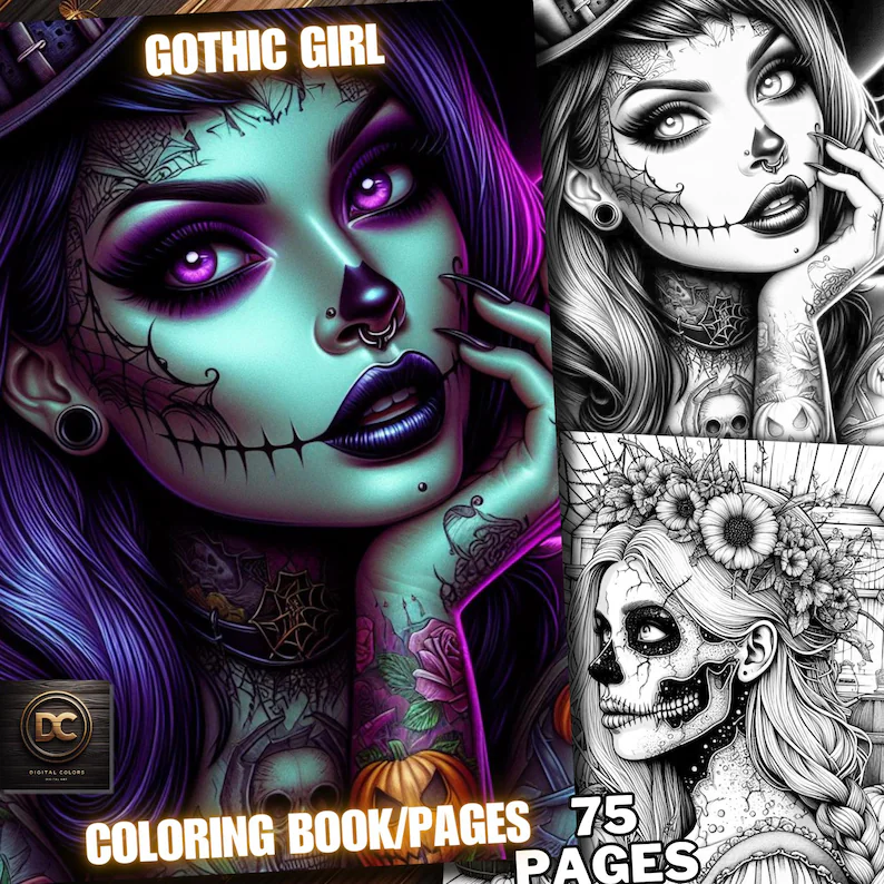 Gothic Girl adult coloring pages printable