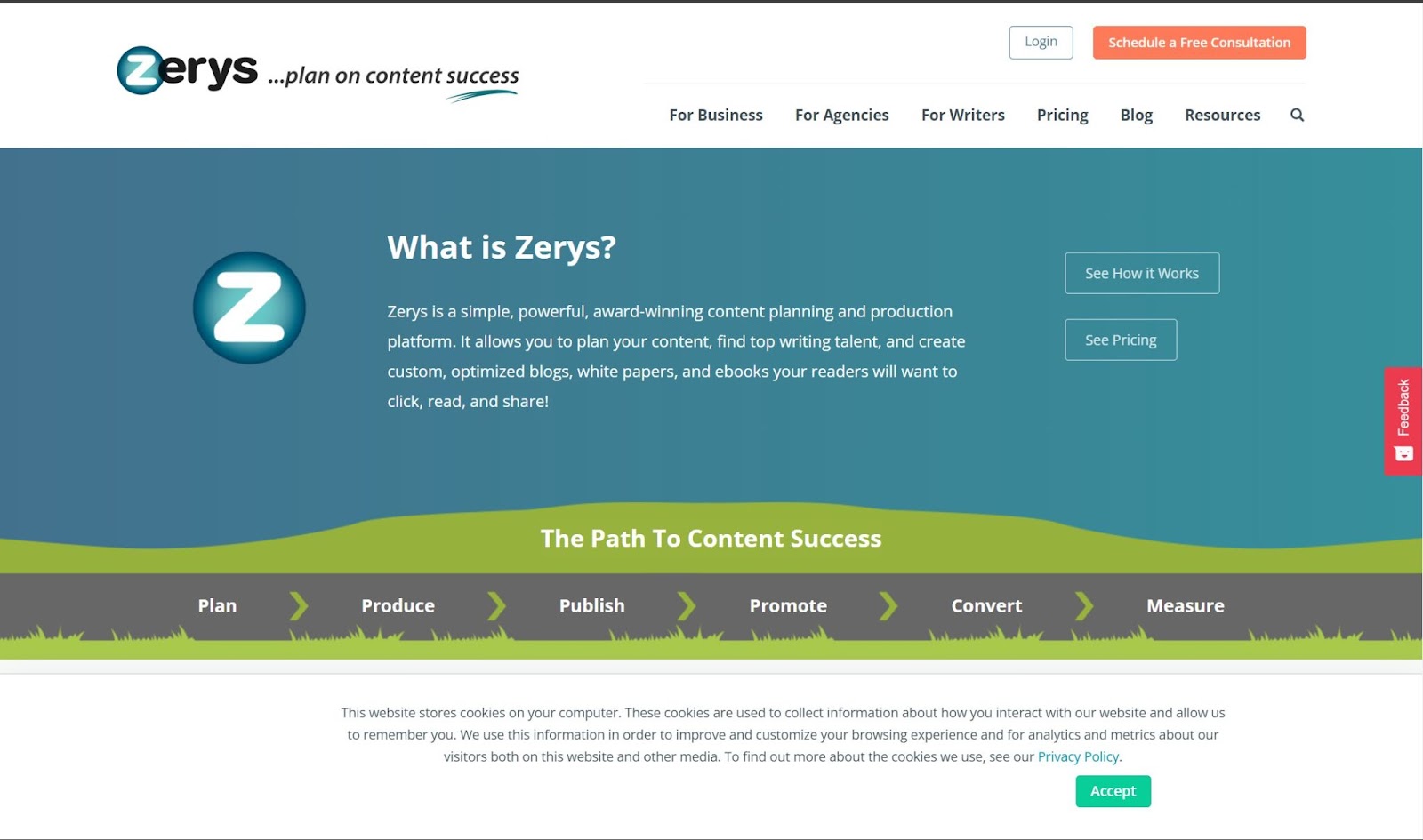 Screenshot of Zerys website