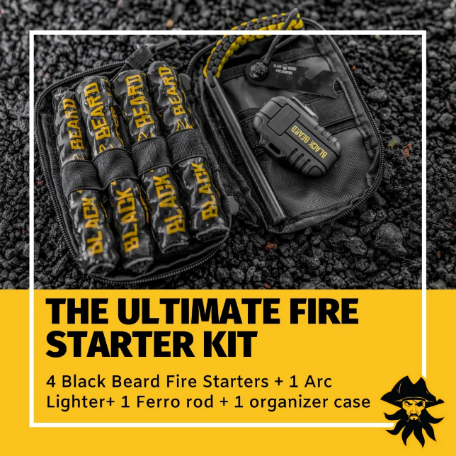 A black and yellow fire starter kit

Description automatically generated