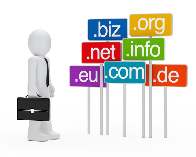 Graphic of a person looking at different blog domain names