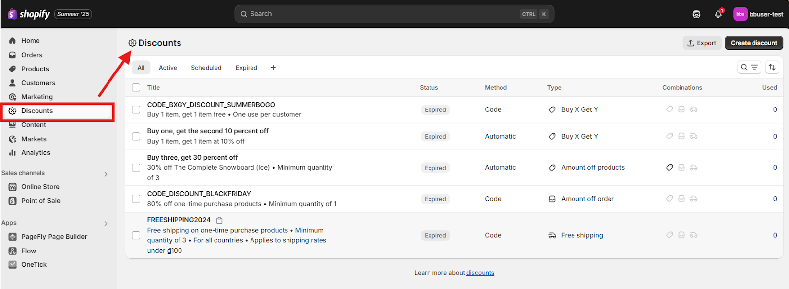 Set up shopify buy x get y discount with Shopify's Default Built-in Tools