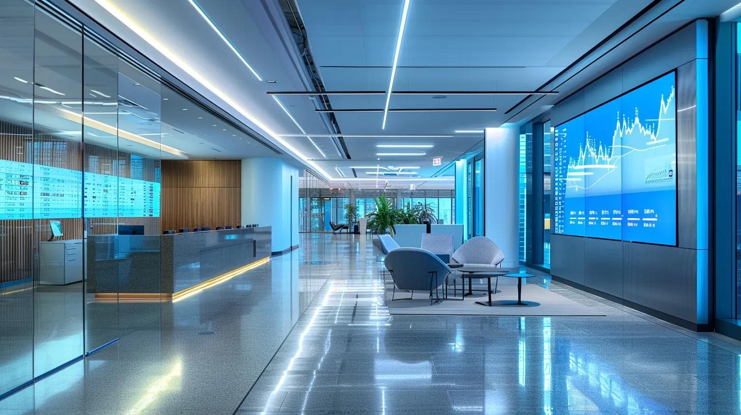 a sleek, modern office space is filled with high-tech screens displaying graphs and metrics, emphasizing the importance of data-driven insights for effective keyword competition analysis.