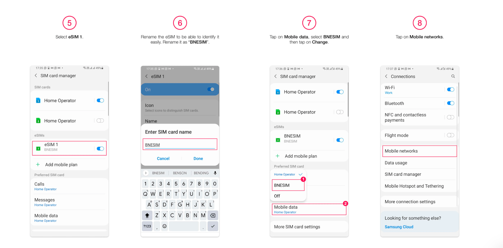 Activating a BNE eSIM on Android phones 