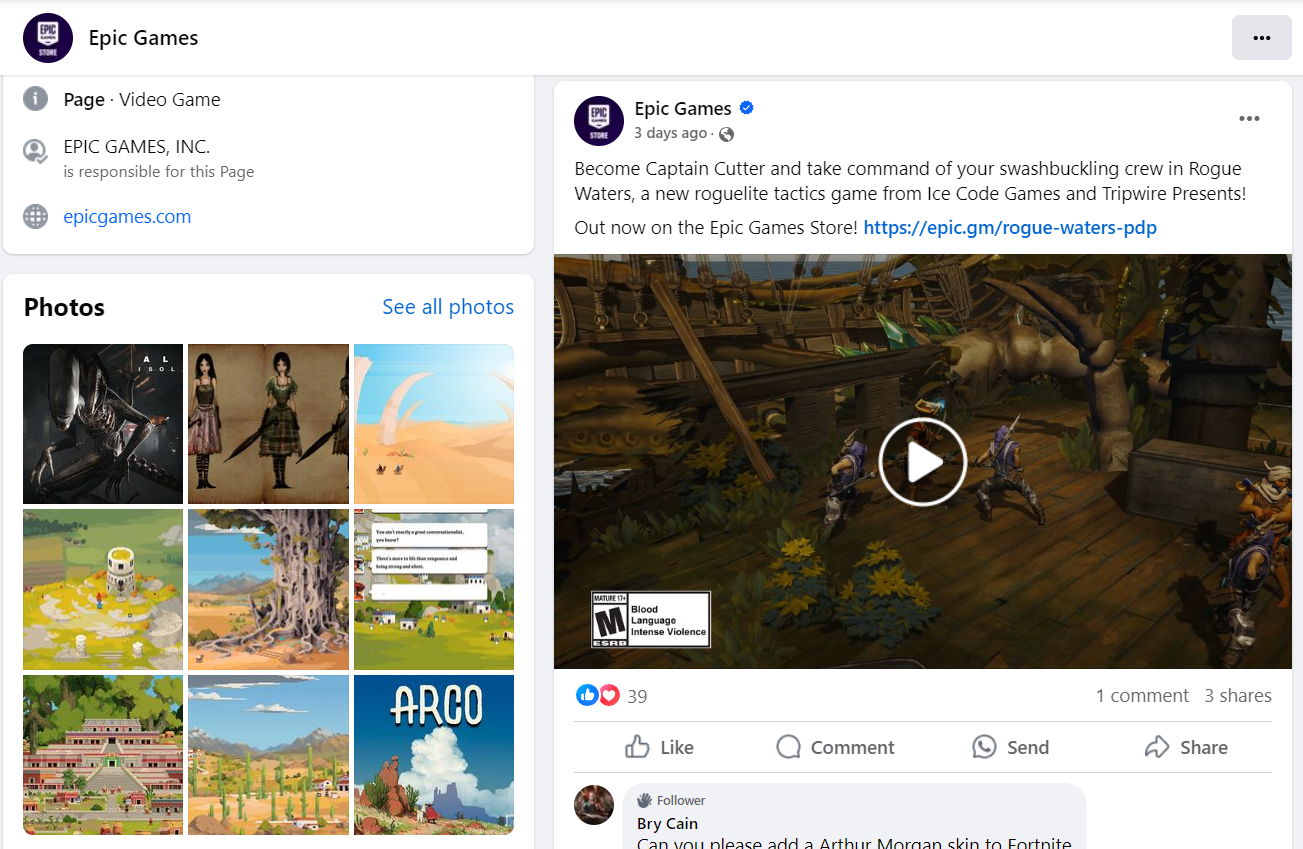 epic games facebook page