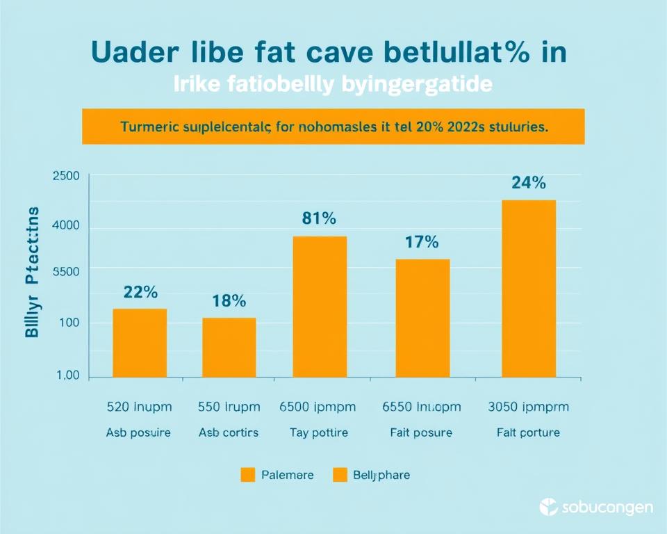 Graph comparing belly fat reduction between turmeric and placebo groups