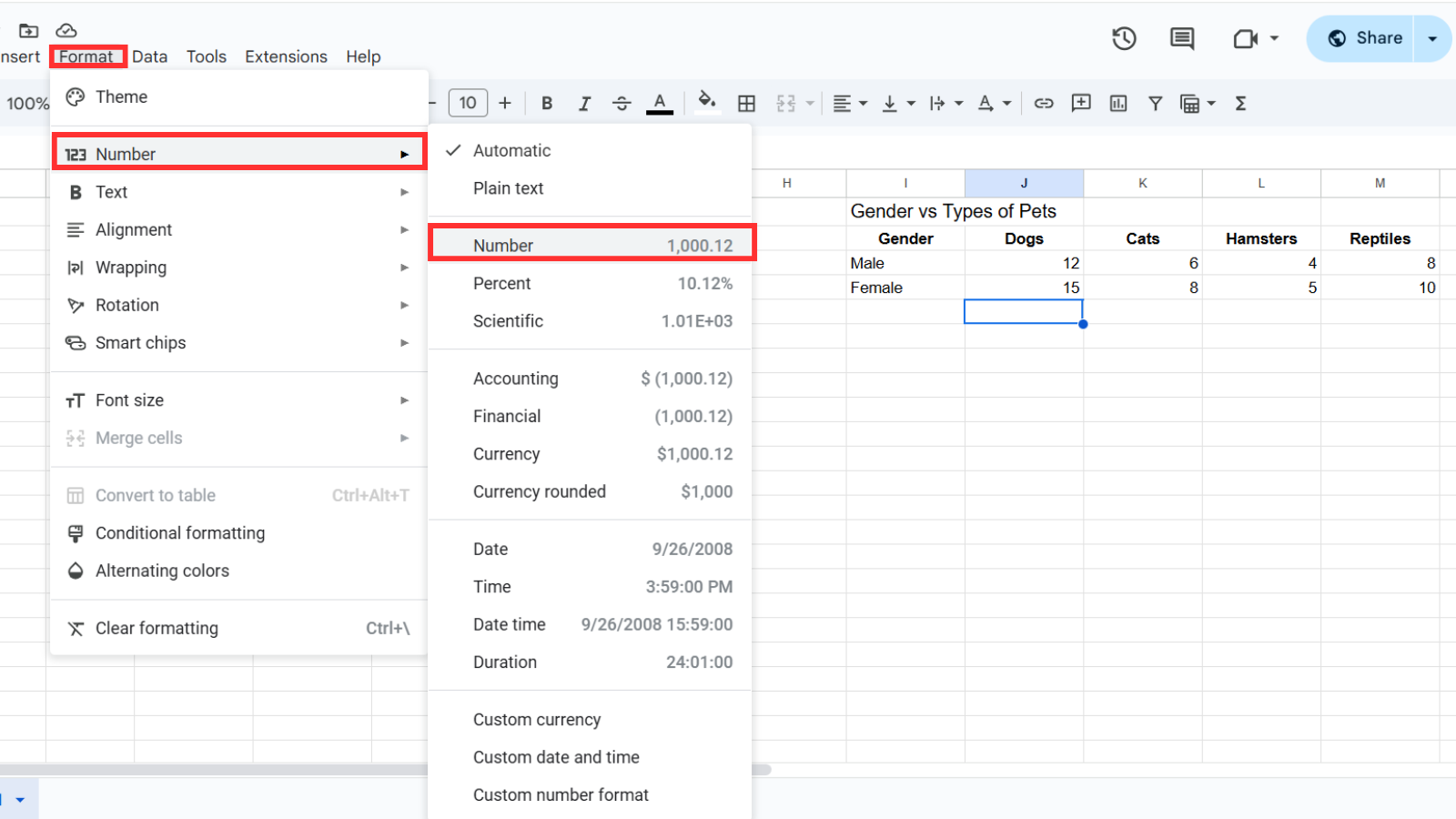 Make sure your numbers are formatted correctly by tapping Format → Number → Number.