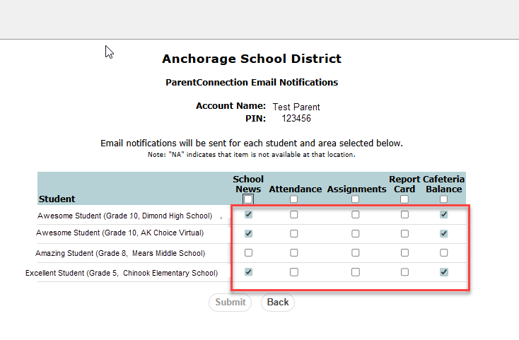 This image highlights the email notifications available.