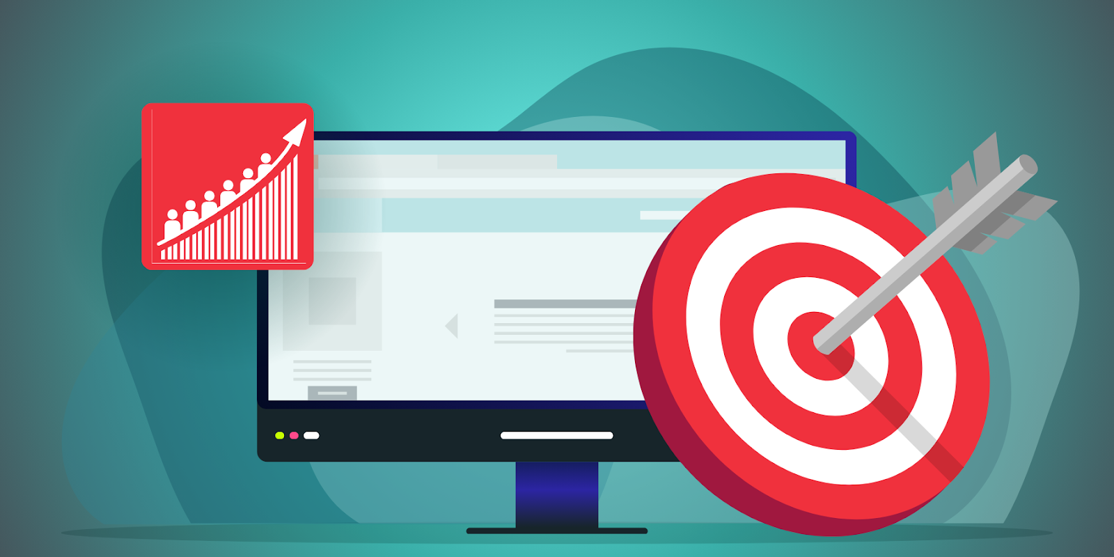 Graphic representation of a website with icons symbolizing various website goals, emphasizing how they influence on-page vs. off-page SEO priorities.