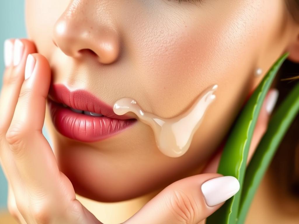 Woman applying aloe vera gel to face for hydration