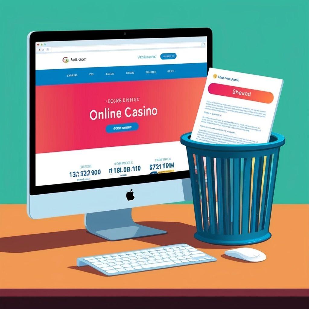 A computer screen showing a secure online casino website next to a phishing email in a trash bin