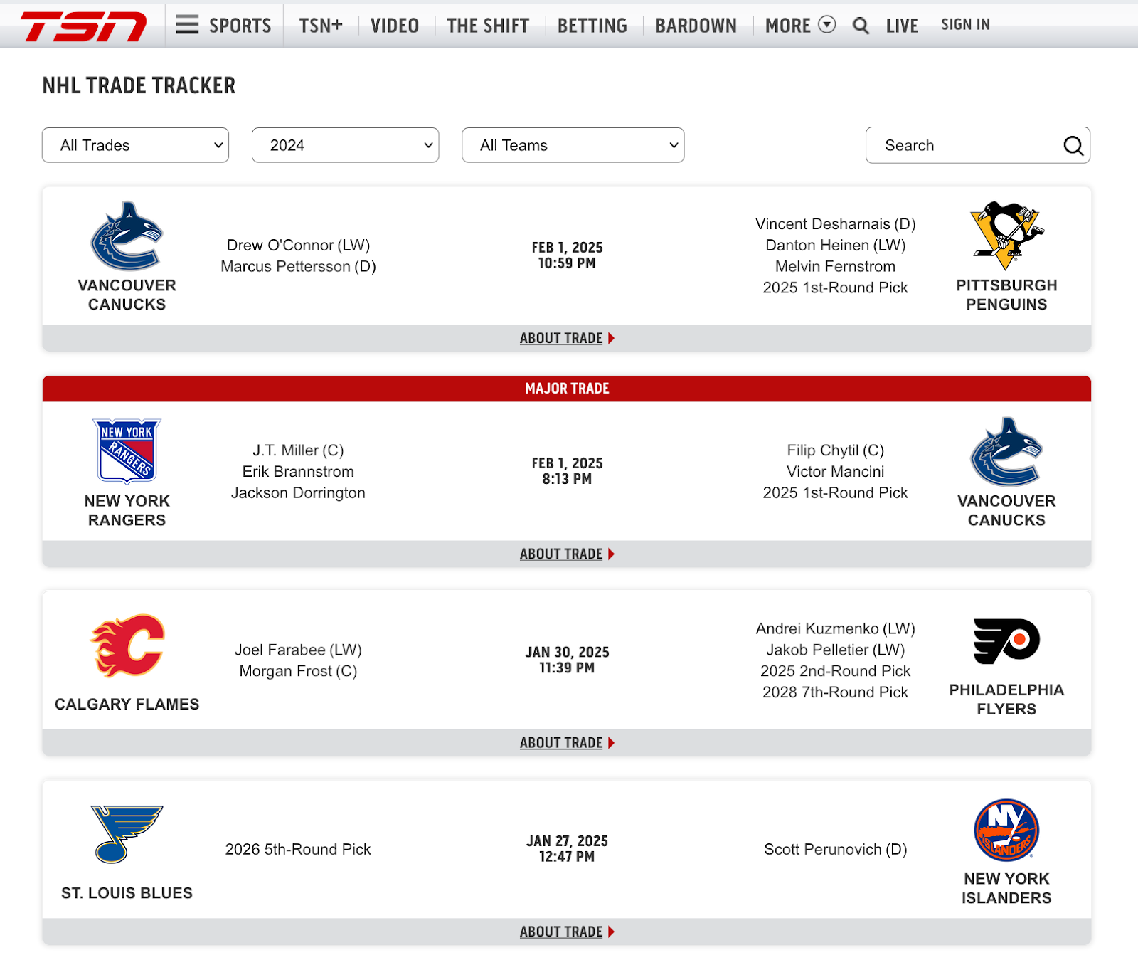 Other NHL Trades from January 31st, 2025 from TSN's Trade Centre.