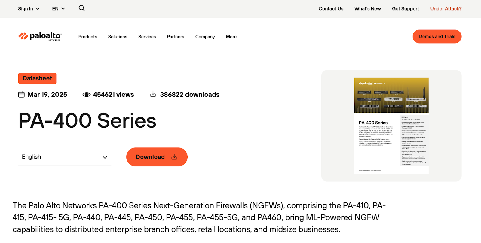 Screenshot of Palo Alto PA-400 Series - Best firewall appliance for SMBs.