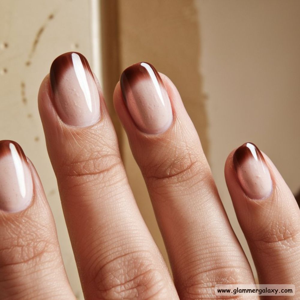 Neutral Fall Nails having Mocha French Elegance
