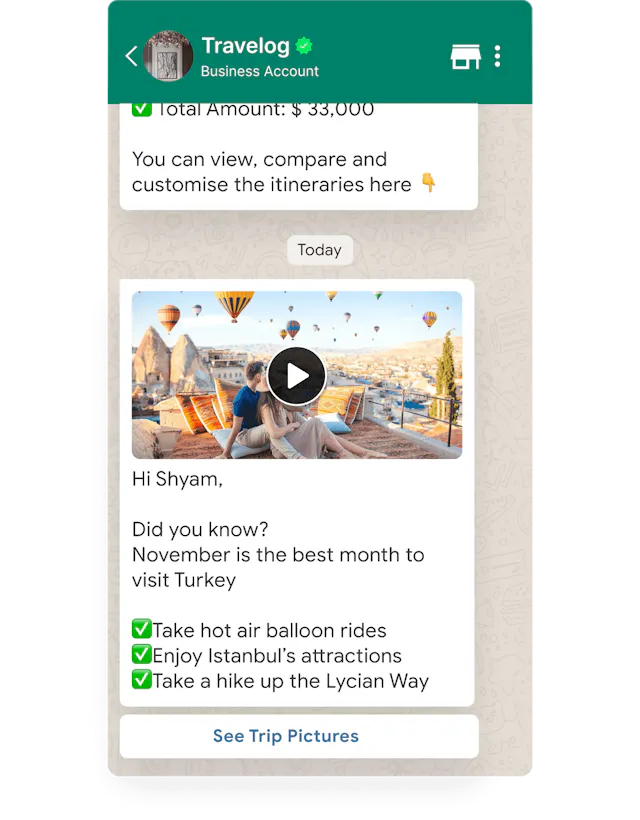 Example of a WhatsApp broadcast message built using Gallabox.