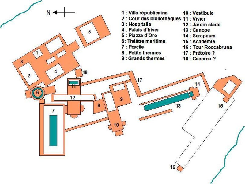 Architectonische indeling van Villa Adriana