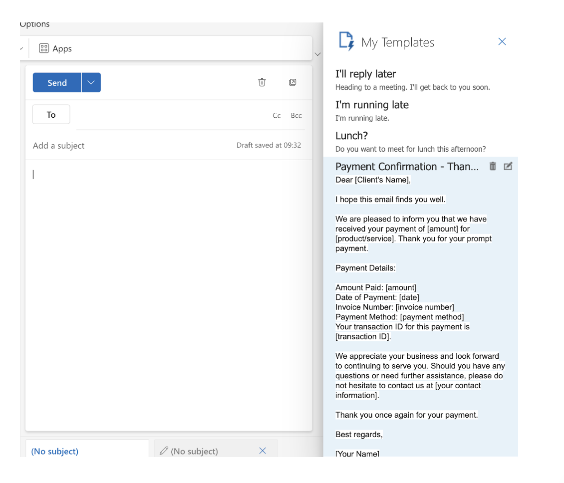 My Templates feature in Outlook