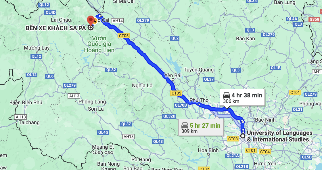 route of ha son bus from hanoi to sapa