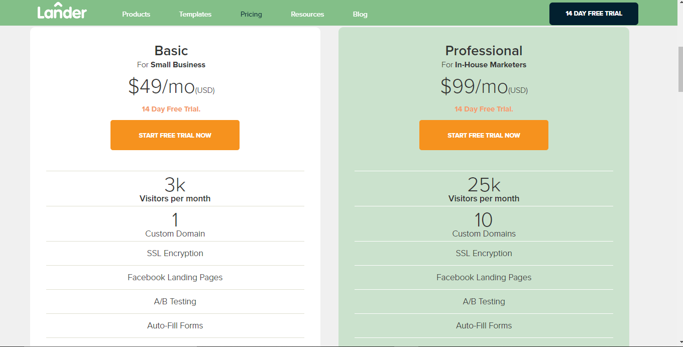 Lander pricing