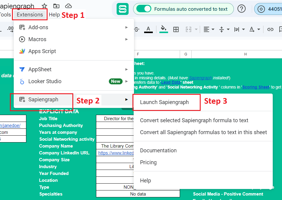 How to install and launch Sapiengraph in Google Sheets.