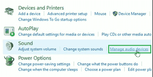 click on Manage Audio Devices located in the Sound section