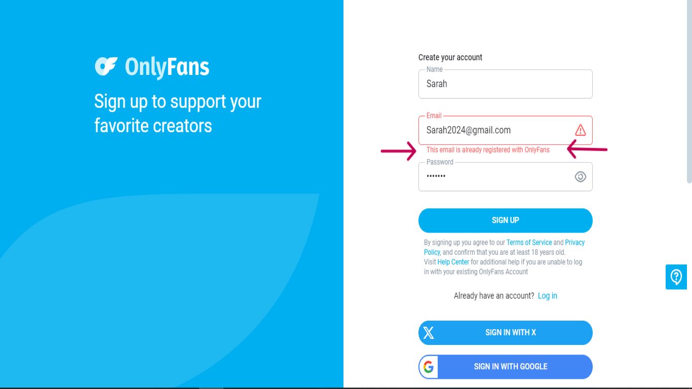 ‘This email is already registered with OnlyFans’ error