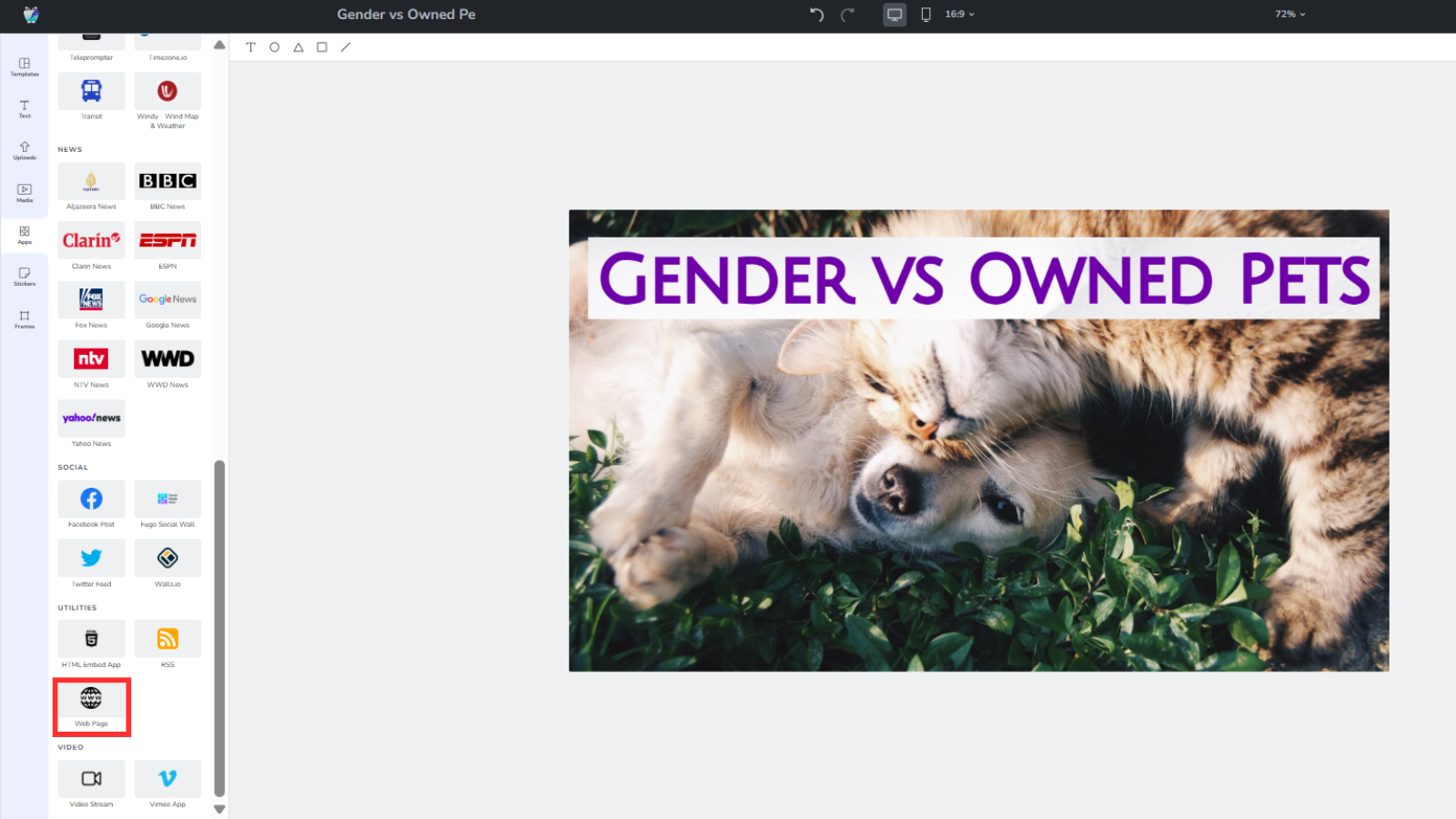 Click Apps → Web Page widget.
