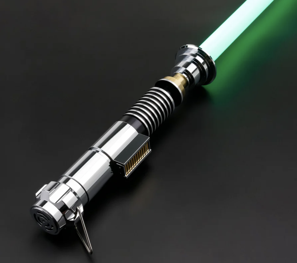 A close-up of a light saber