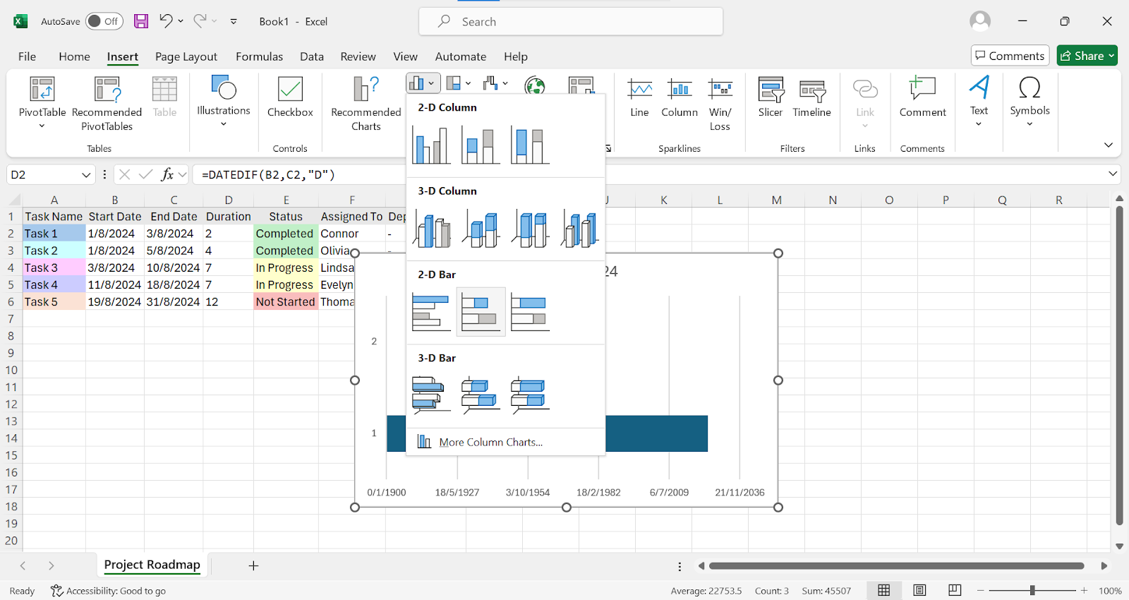 Inserting chart on Excel