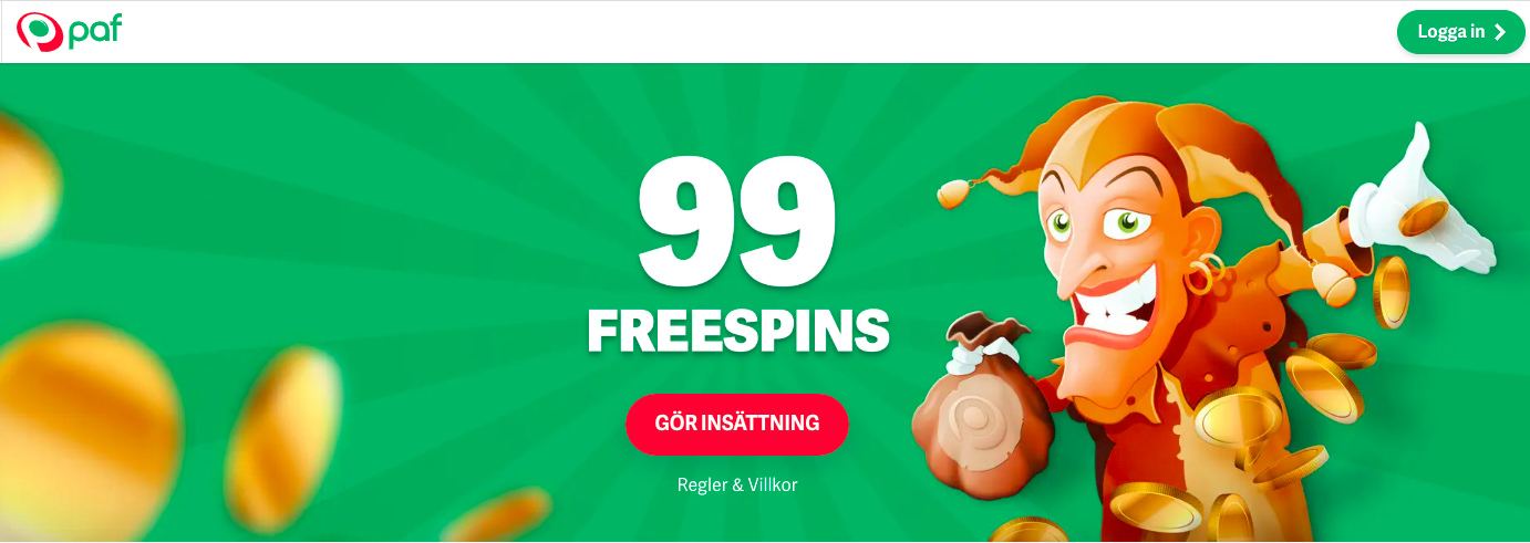 PAF 99 free spins - casino bonus utan omsättningskrav
