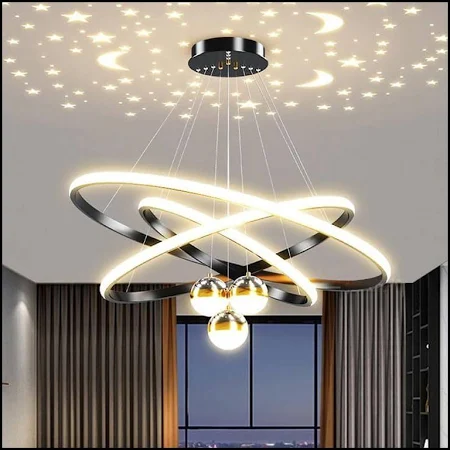 The Ring-Shaped Chandelier provides exceptional brilliance at all heights despite being either low-hanging or near ceiling level. 