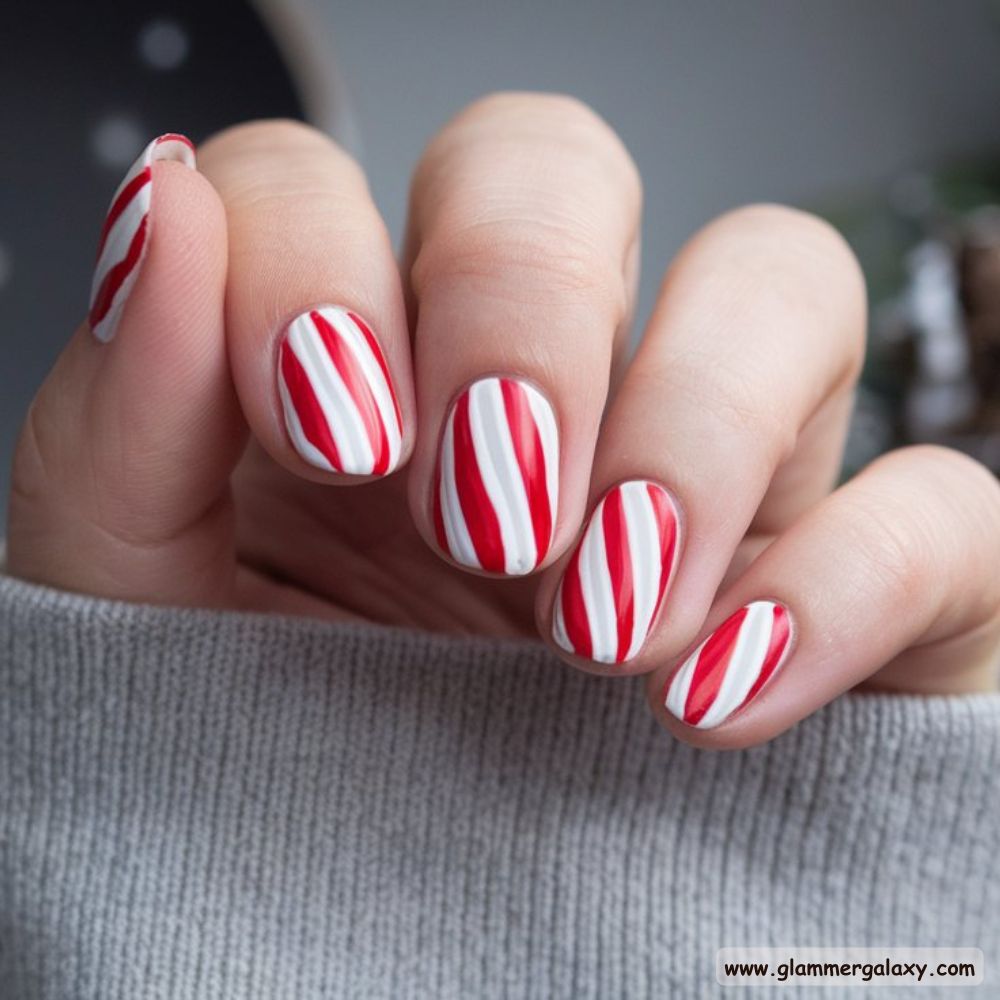 Classy Winter Nails having Candy Cane Nail Art Made Simple
