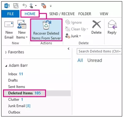 restore deleted folder in outlook