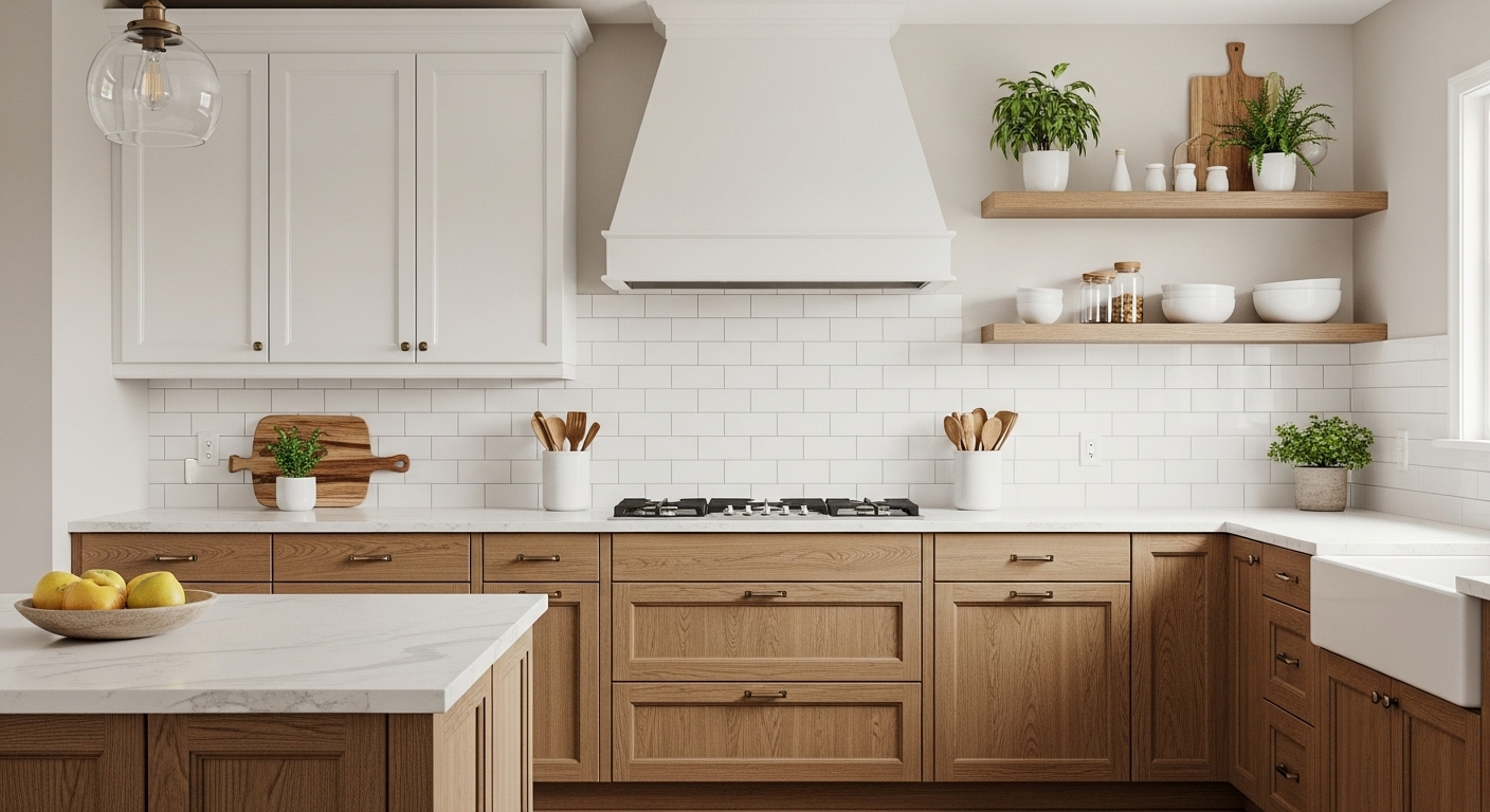 White and Wood Charm of Kitchen Cabinets