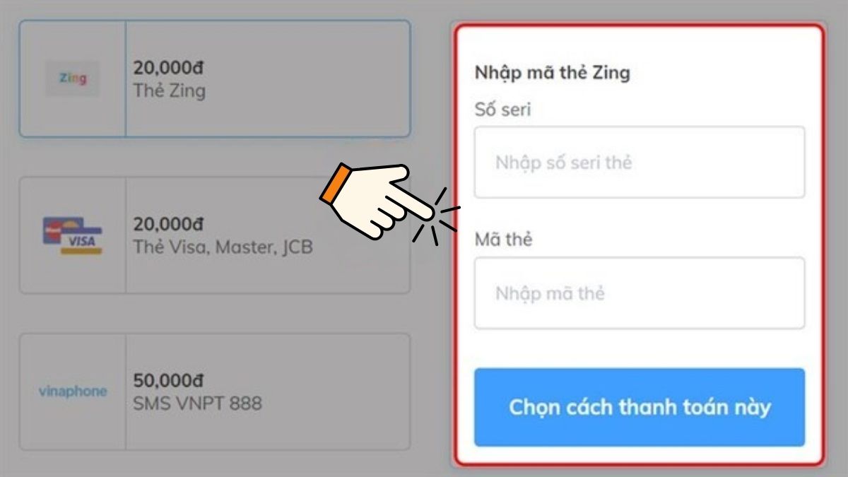 Nạp GunPow Mobi bằng thẻ Zing bước 4