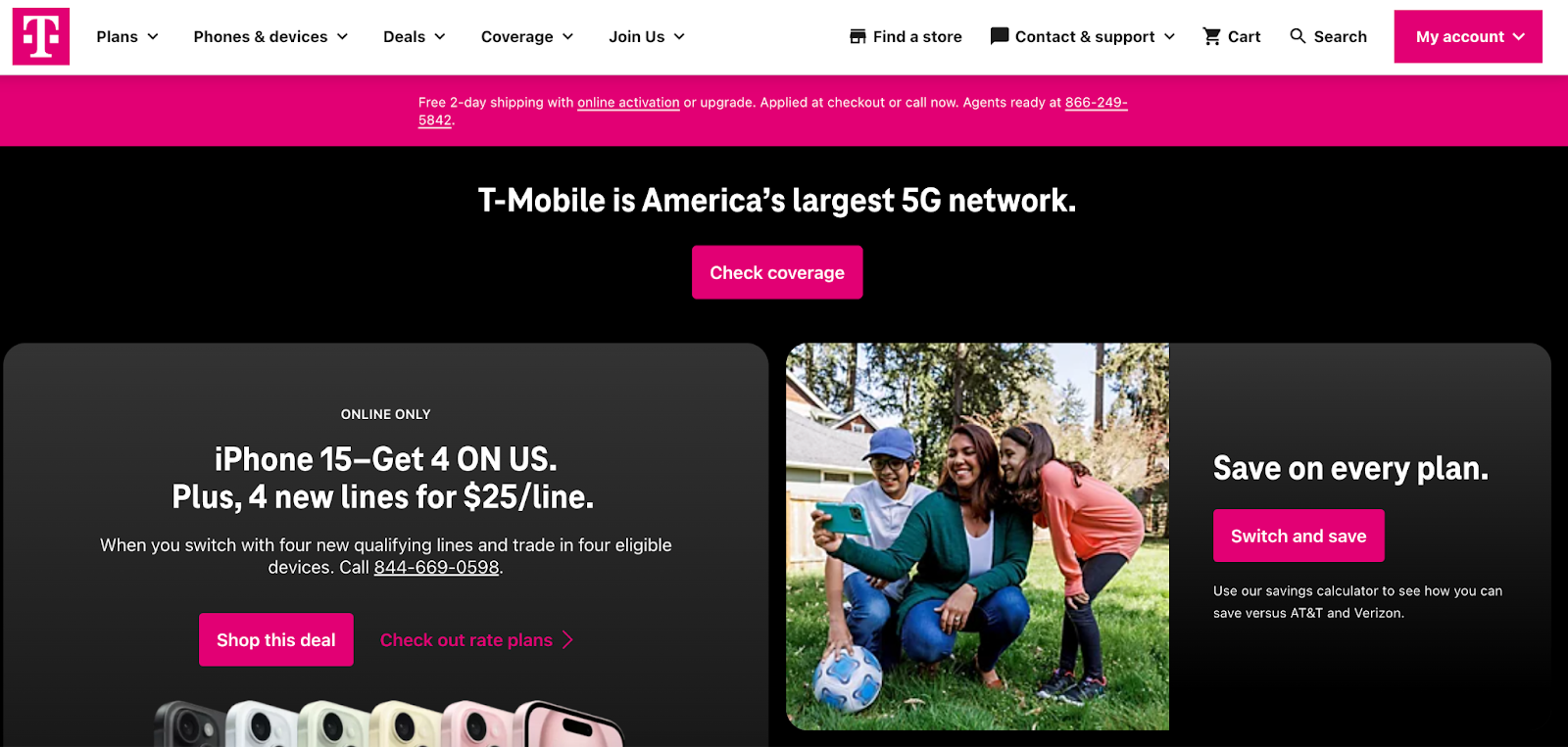 A screenshot of T-mobile's homepage