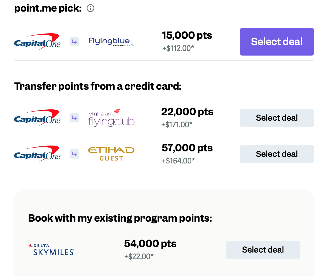 point.me flight results