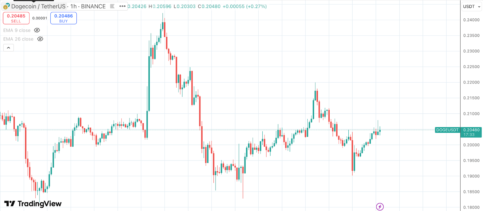 DOGEUSDT Tradingview 1 hour 