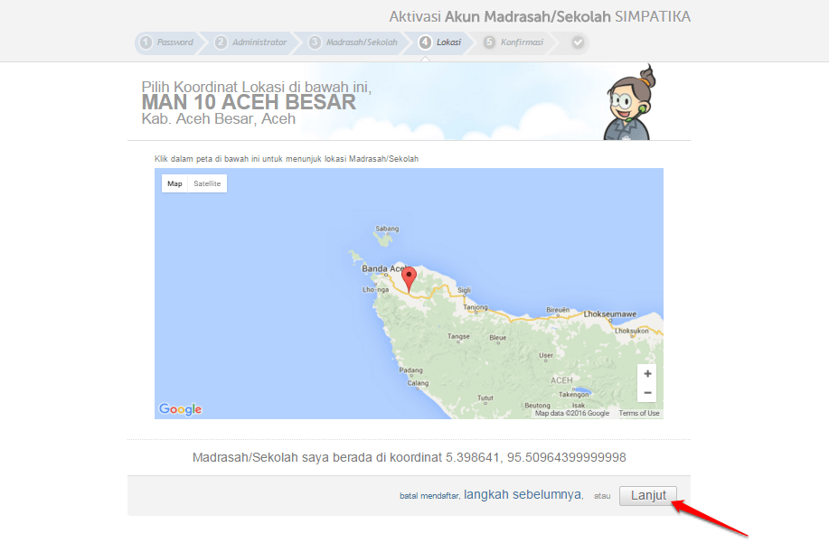tentukan koordinat madrasah