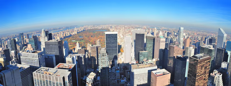 Cylindrical Panorama image of city skyscrapers