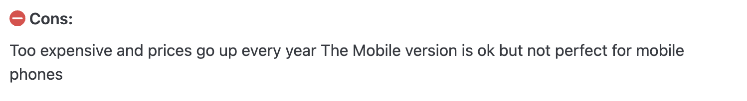 Screenshot of a user review for Instapages' high price