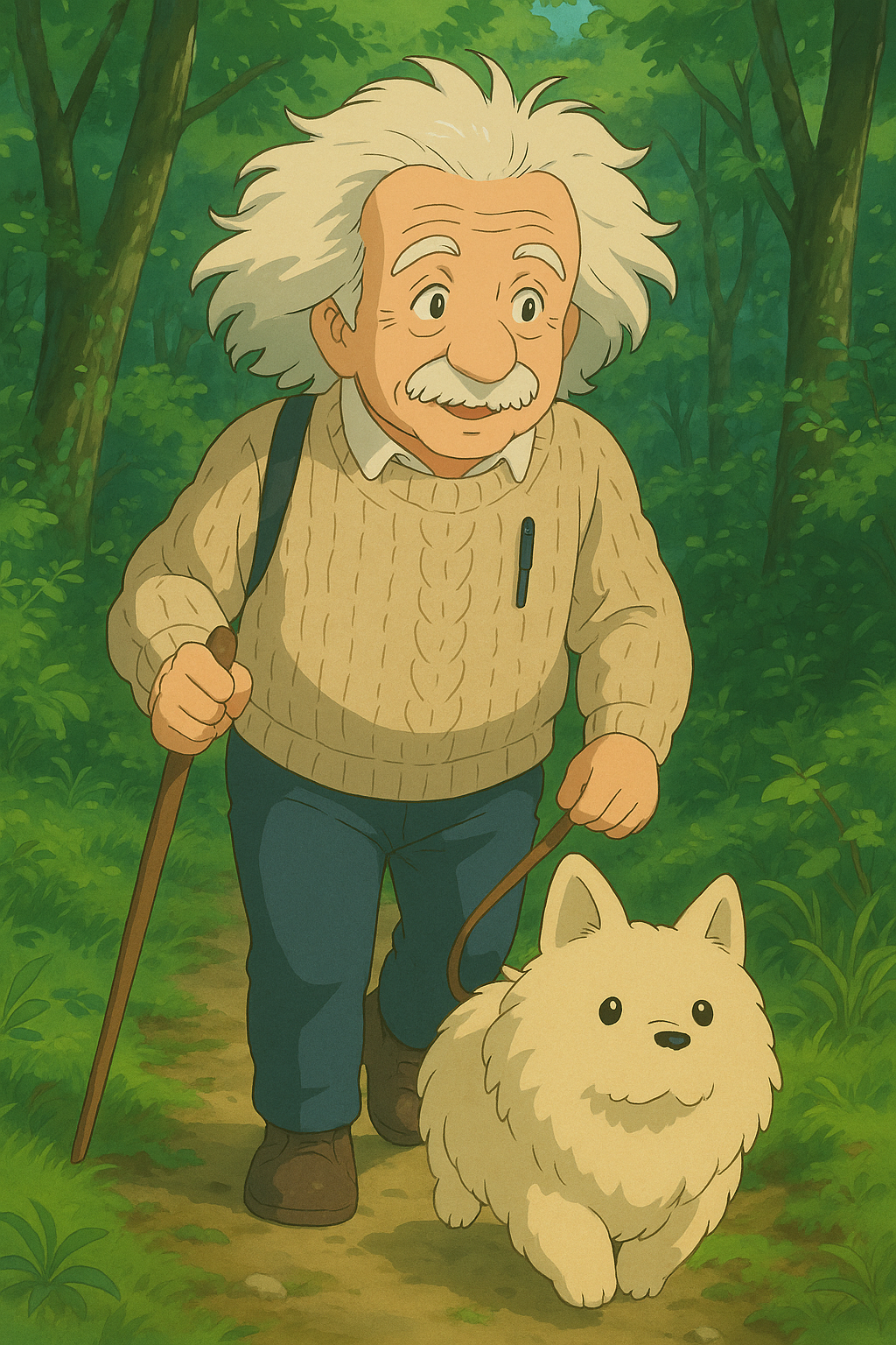 Albert Einstein Ghibli-inspired art style