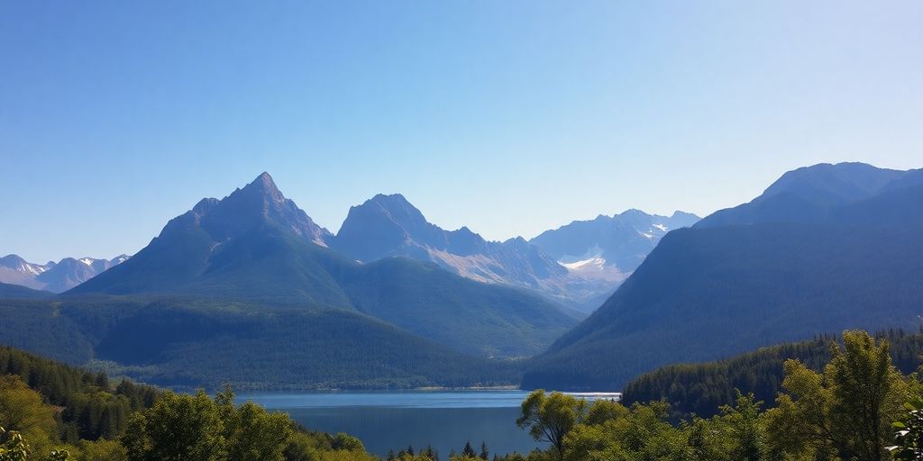 Mountain landscape with lake representing online security.